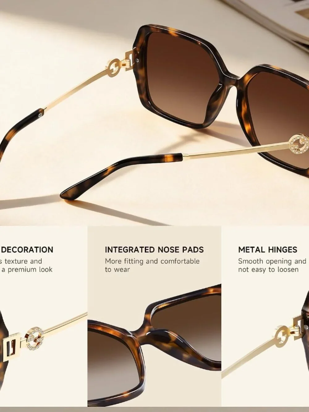 Vintage-Inspired Oversized Square Polarized Sunglasses for Women - UV Protection